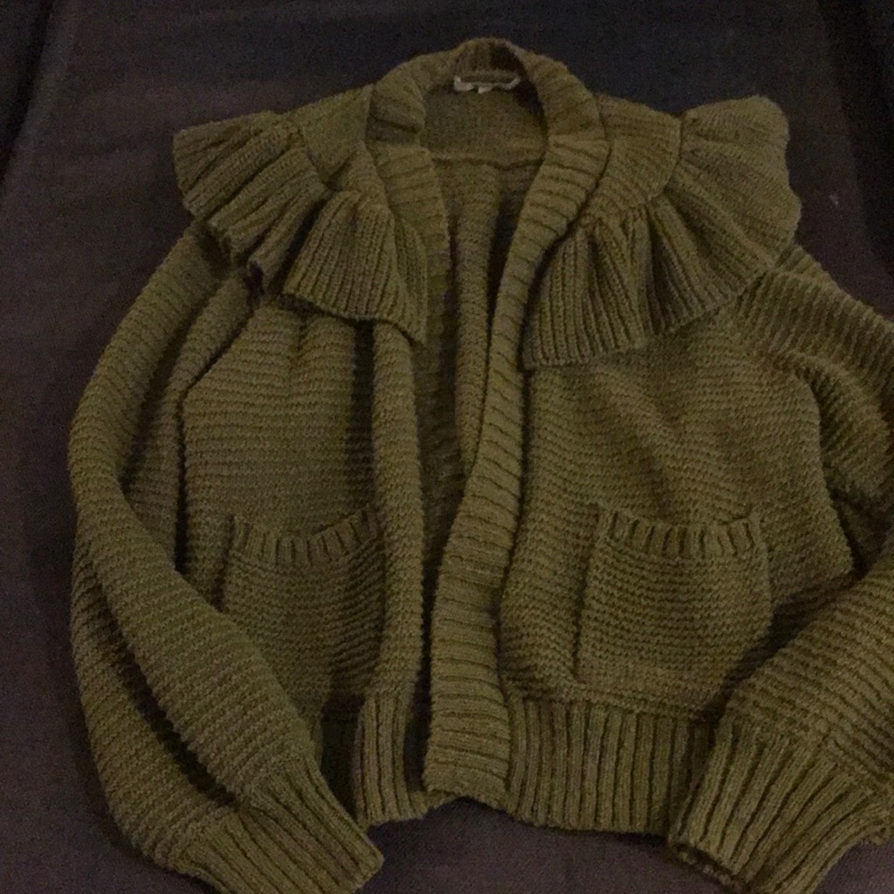 Madewell open front knit pocket ruffle cardigan size L